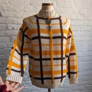 60s 70s Vintage Wool Striped Chunky Knit Sweater Minimalist Grandpa Oversize Top