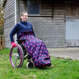 Adult fleece-lined wheelchair cosy - NAVY FLAMINGO