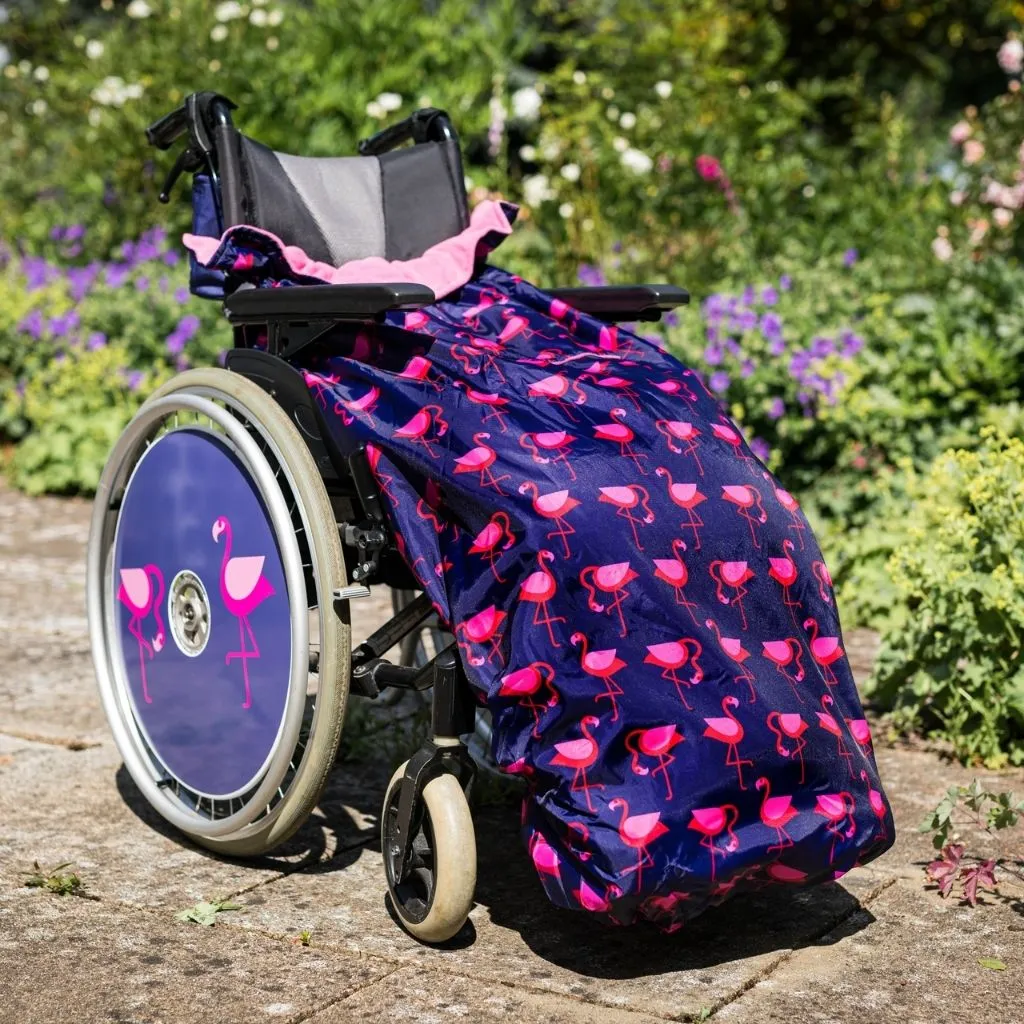 Adult fleece-lined wheelchair cosy - NAVY FLAMINGO