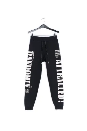 Black jersey track pants with print