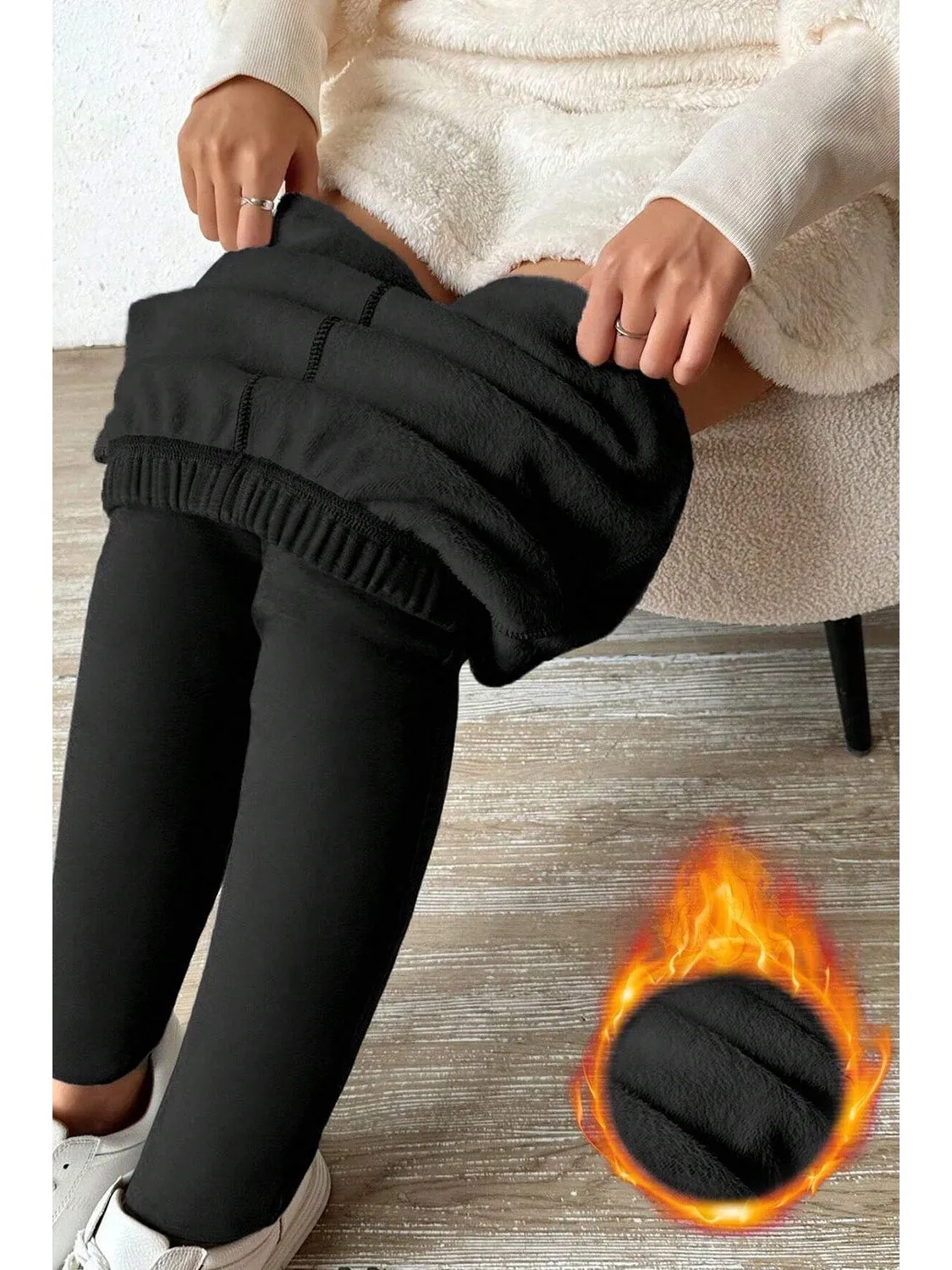 Black Thermal Lined Drawstring High Waist Leggings