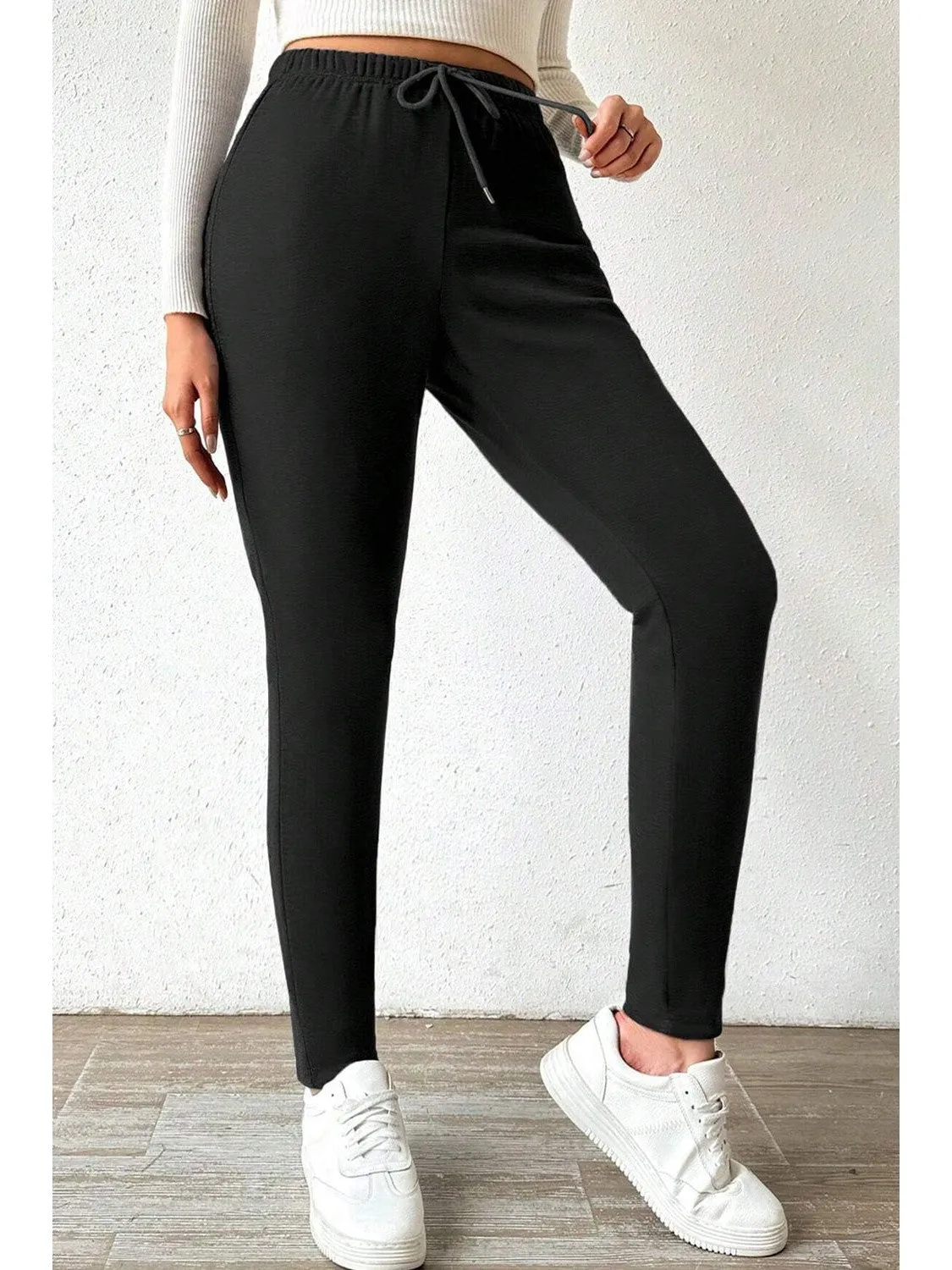 Black Thermal Lined Drawstring High Waist Leggings