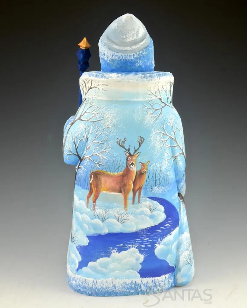 Blue Russian Santa with winter Deer Scenes 9.5 inch