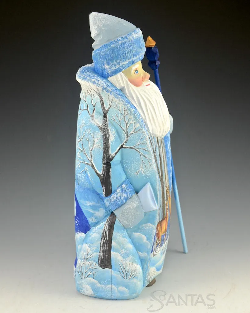 Blue Russian Santa with winter Deer Scenes 9.5 inch