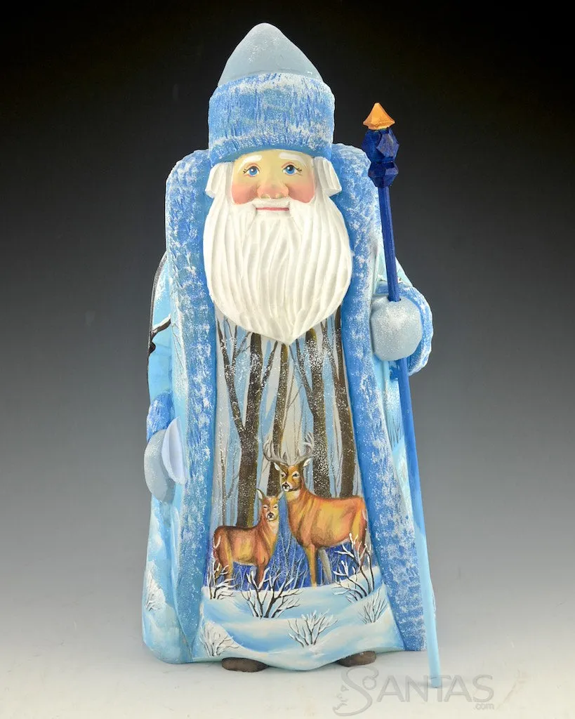 Blue Russian Santa with winter Deer Scenes 9.5 inch