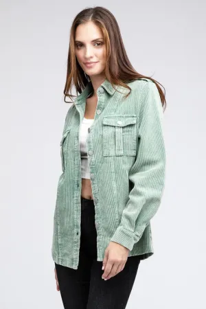 Bohemian Corduroy Buttoned Down Shirt Jacket