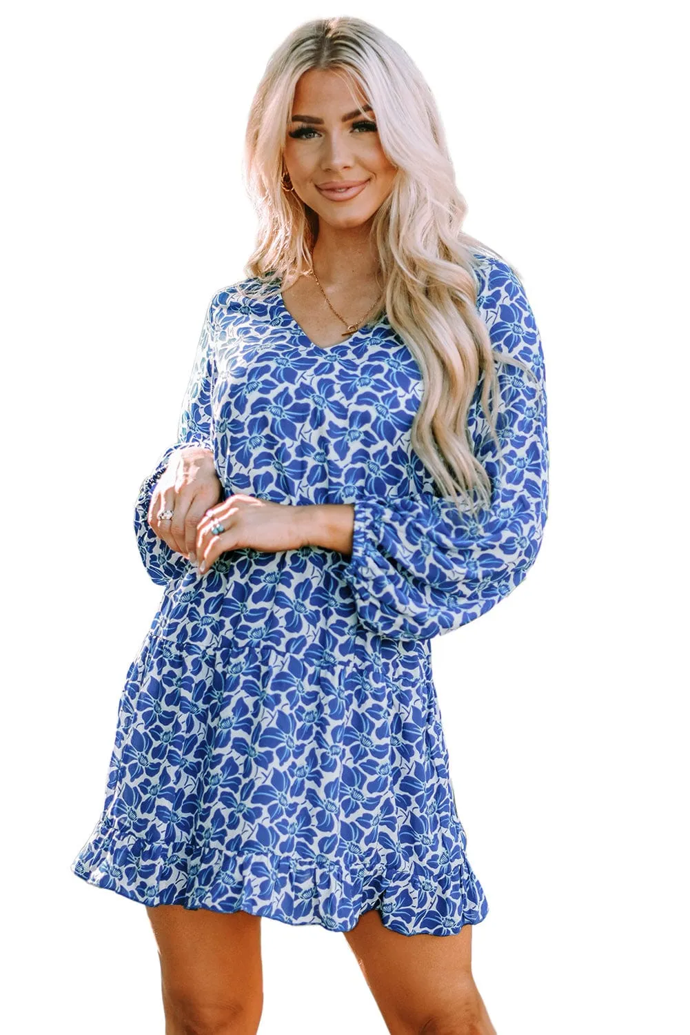 Boho Floral Lantern Sleeve Tunic Dress for a Radiant Summer Look