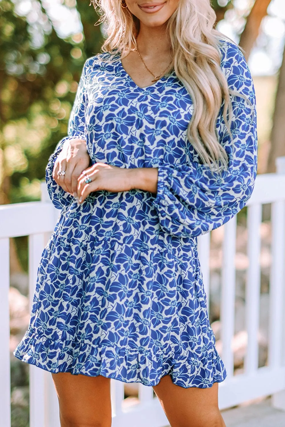 Boho Floral Lantern Sleeve Tunic Dress for a Radiant Summer Look