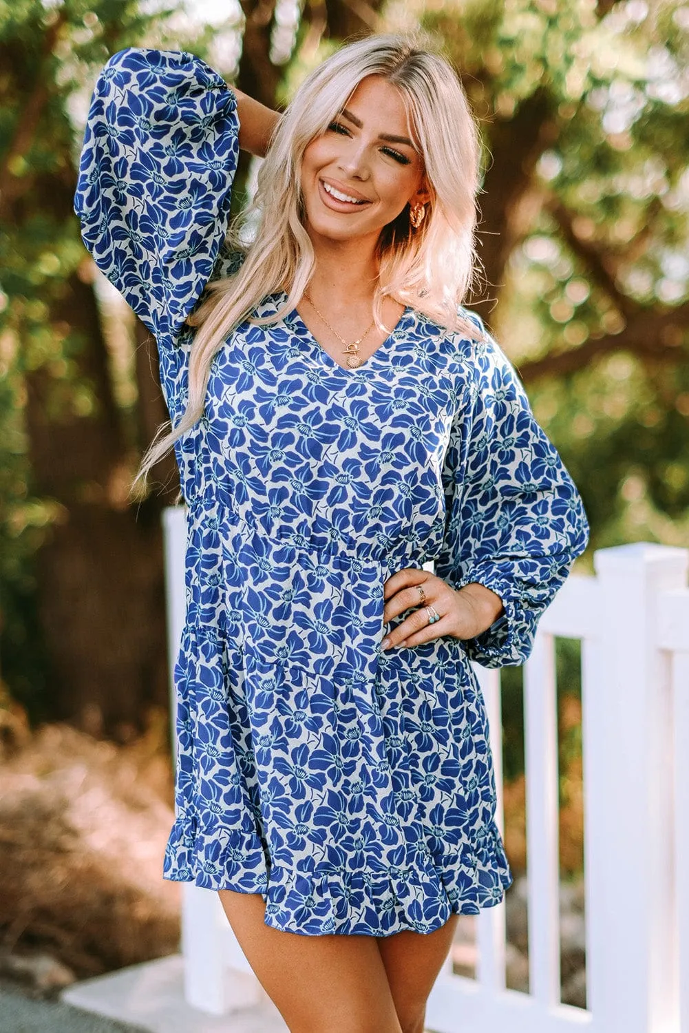 Boho Floral Lantern Sleeve Tunic Dress for a Radiant Summer Look