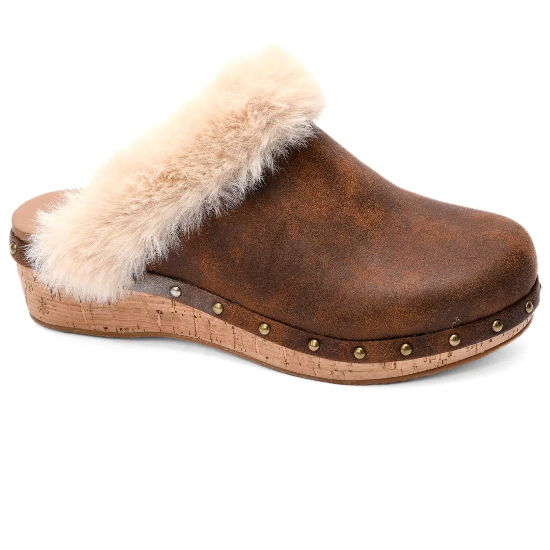 Corkys "Just Fur Fun" Fur Accented Mule (Tan)