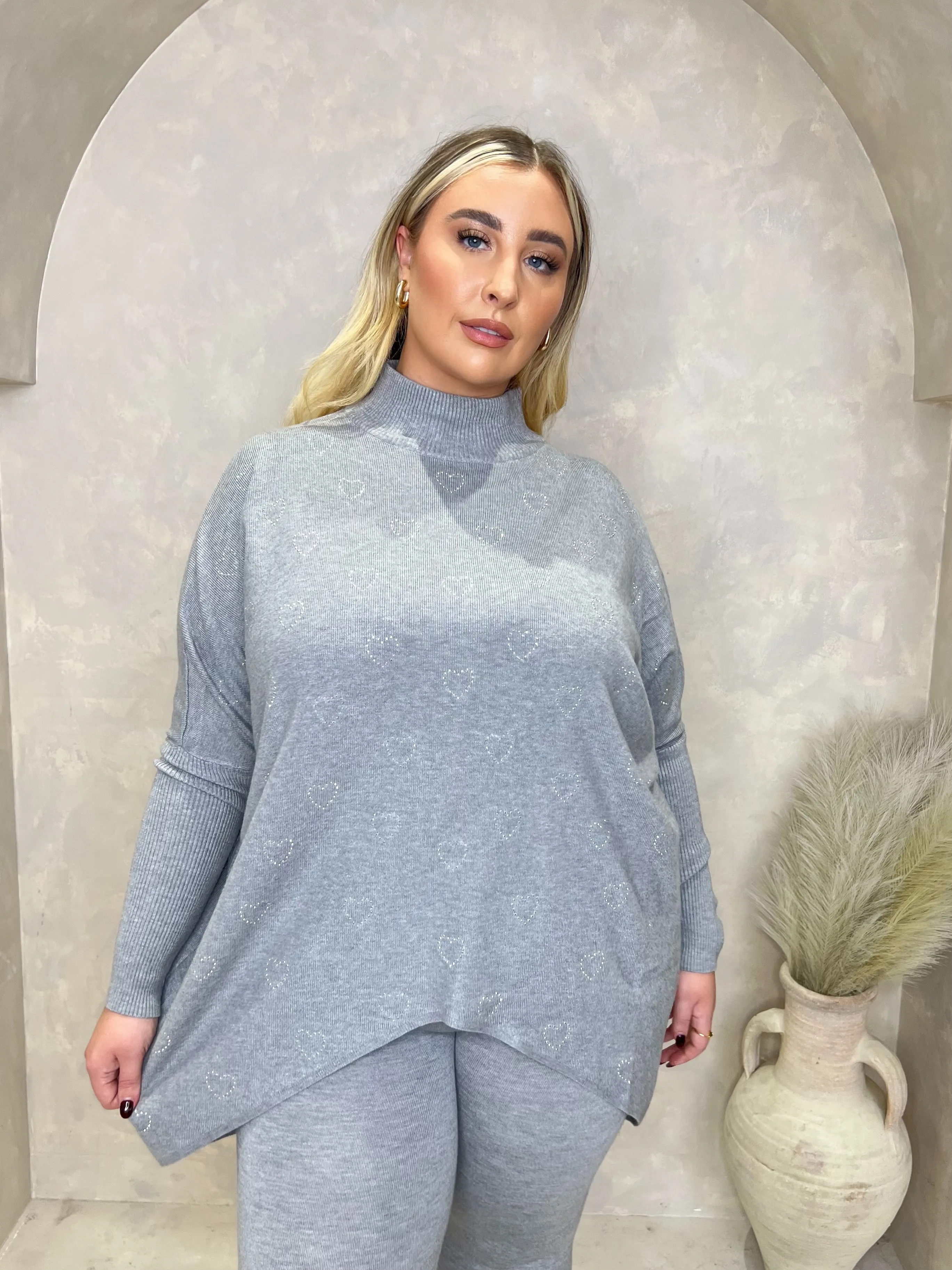 Curve Grey Heart Embellished Oversize lounge set