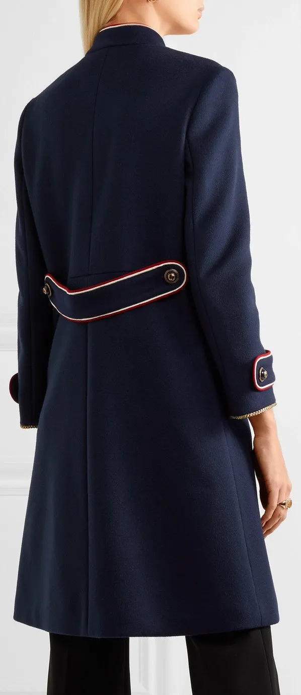 Embellished Metallic-Trimmed Wool-Felt Coat