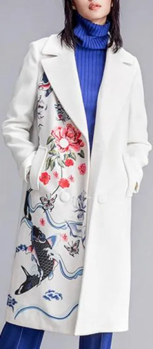 Floral & Fish Print Wool-Blend Coat