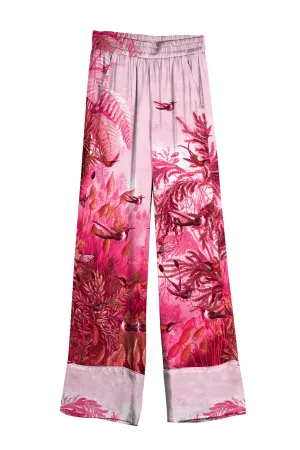 Floral Pint Silk Pants in Fuchsia