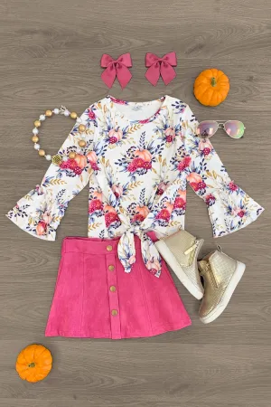 Floral Pumpkins Magenta Suede Skirt Set