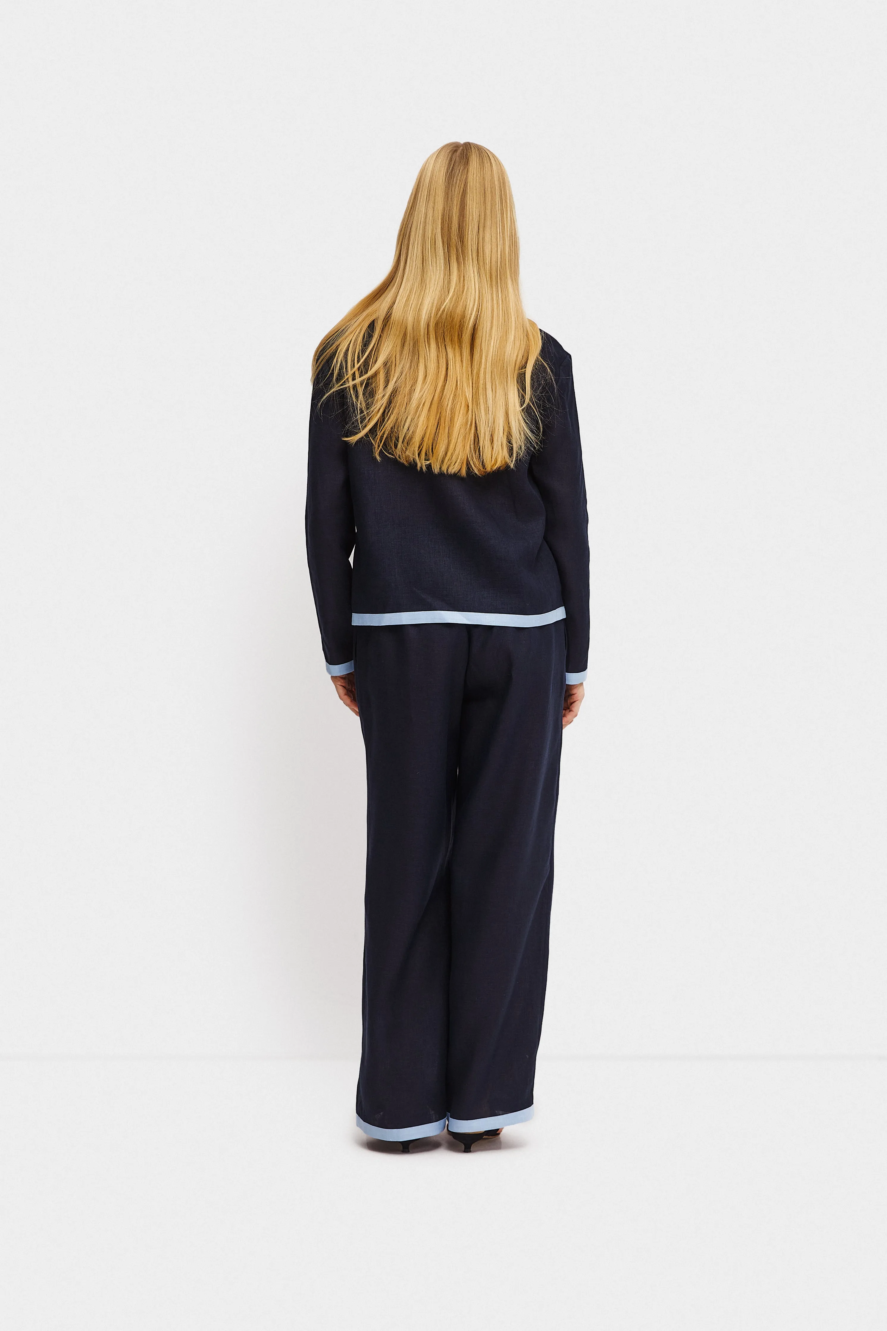 Garrick Embroidered Linen Pants in Navy