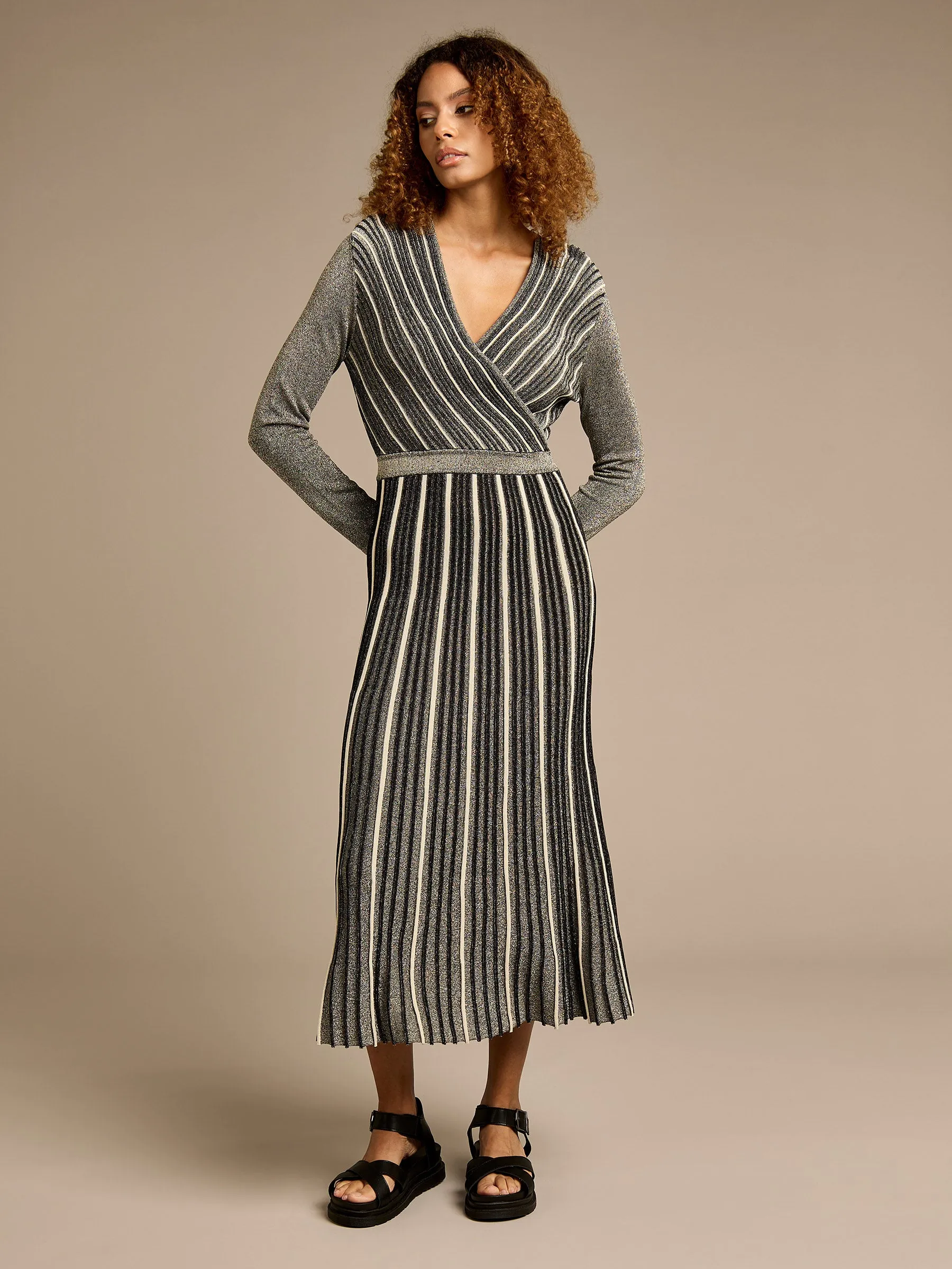 GWD Eliza Striped Metallic Knitted Midi Dress