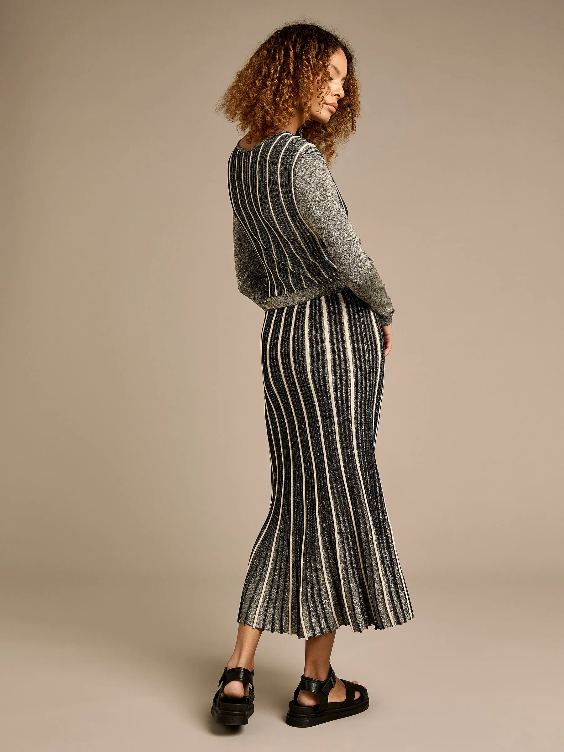 GWD Eliza Striped Metallic Knitted Midi Dress