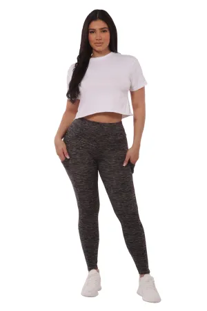 High Waist Fleece Lined Leggings With Side Pockets - Black & Grey Space Dye