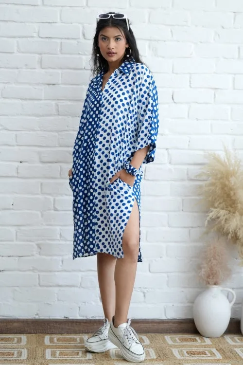 Joyce In Blue Hand Block Printed Oversize Shirt