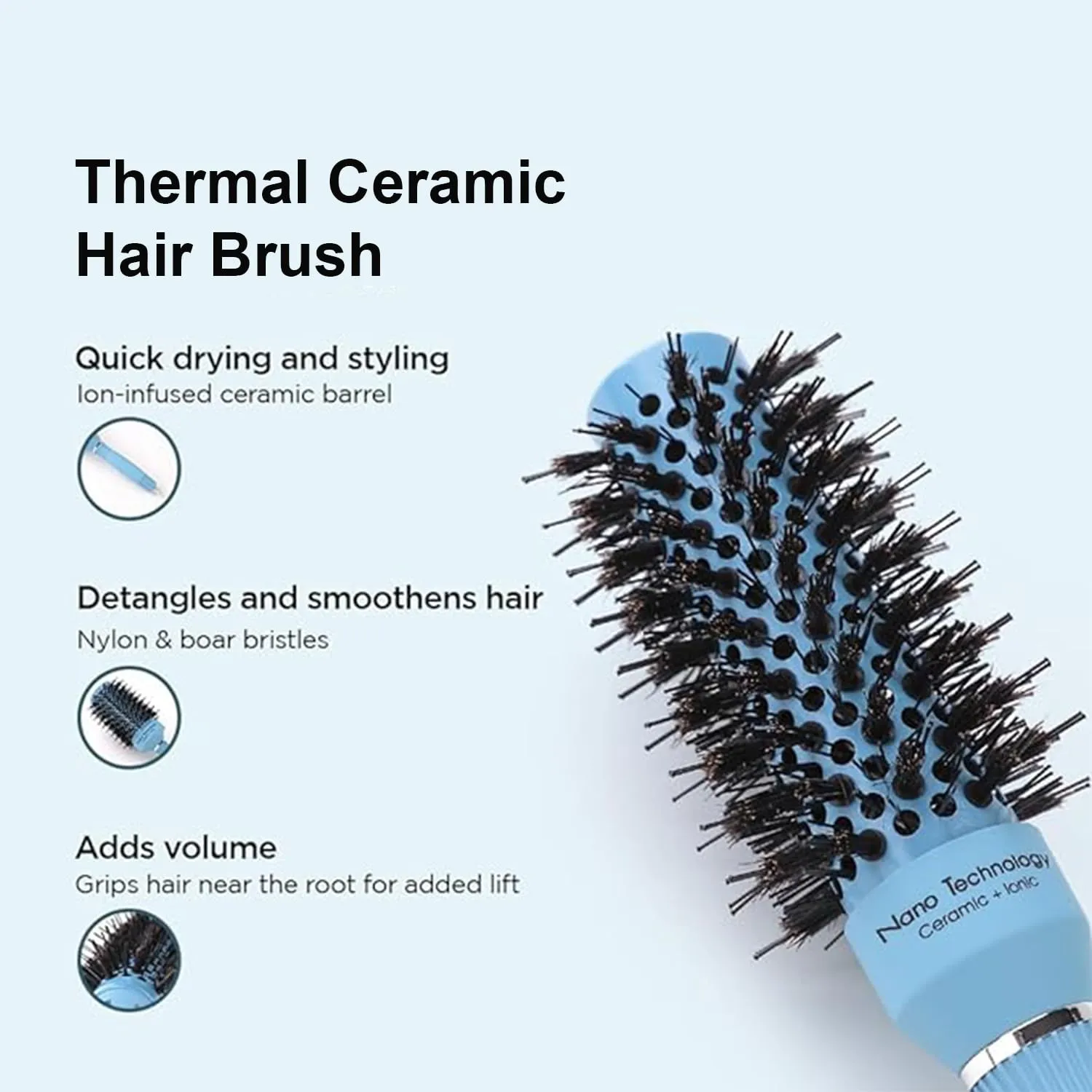 Kuber Industries Hair Brush | Bristles Brush | Hair Brush with Paddle | Sharp Hair Brush for Woman | Suitable For All Hair Types | TGX5232-C19BLE | Ice Blue & Blue