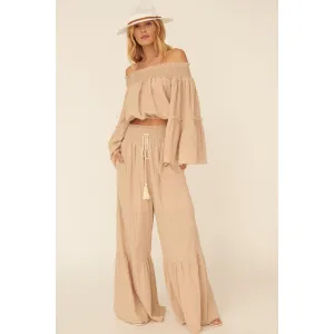 Louise Woven Wide Flare Leg Drawstring Pants