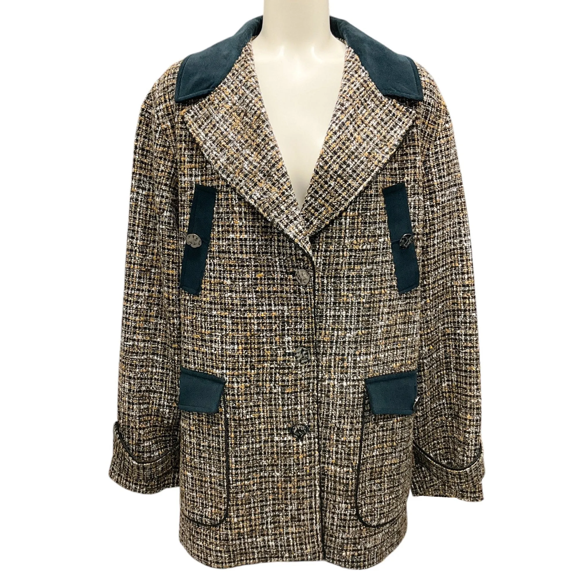 Malej Brown / Black Multi Corduroy Trimmed Tweed Coat