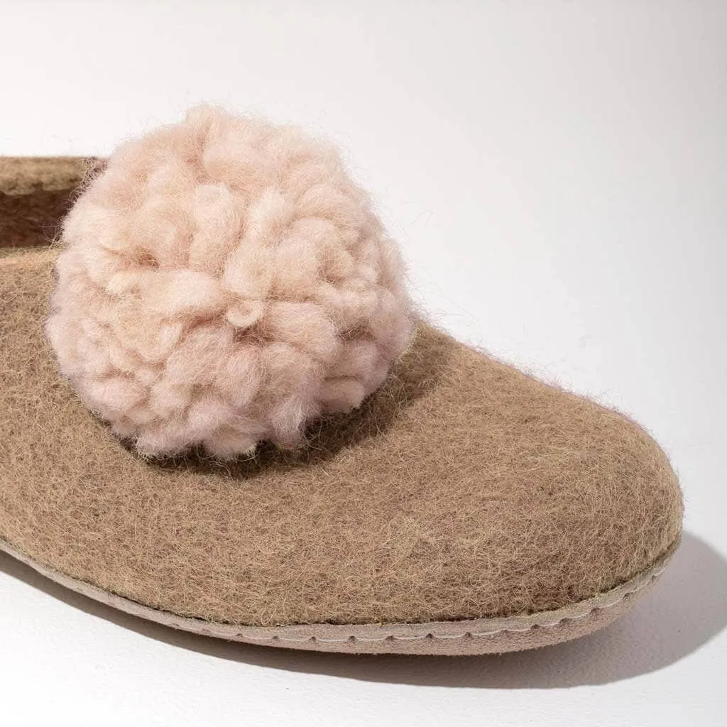 MULXIPLY - SALE - Pom Pom Felt Slippers | Champagne | Small: Small - 5/6