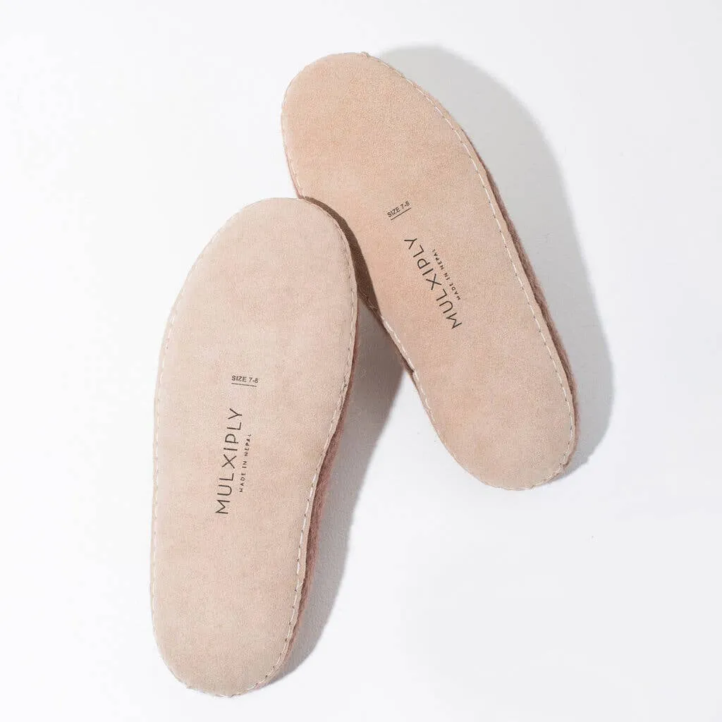 MULXIPLY - SALE - Pom Pom Felt Slippers | Champagne | Small: Small - 5/6