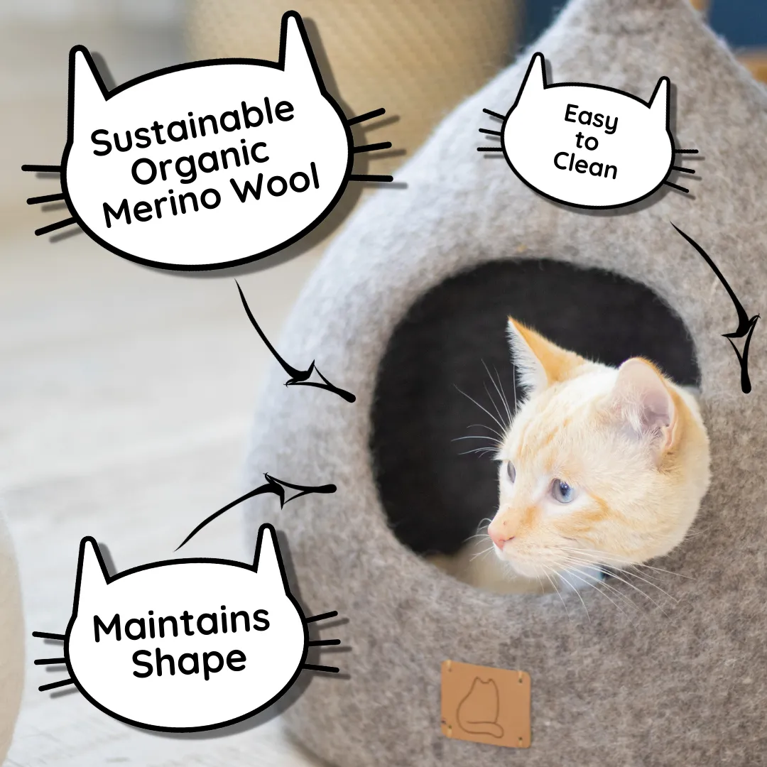 Premium Felted Wool Cat Cave Bed - Snow White