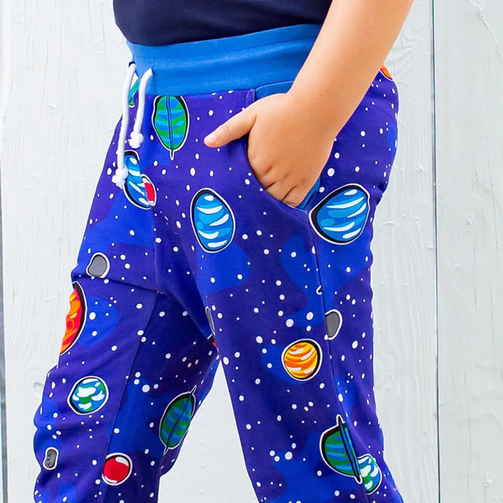 "Solar Flair" Planets Fuzzy Fleece Jogger Pants