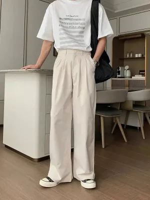 Relaxed Fit Wide-Leg Pleated Pants