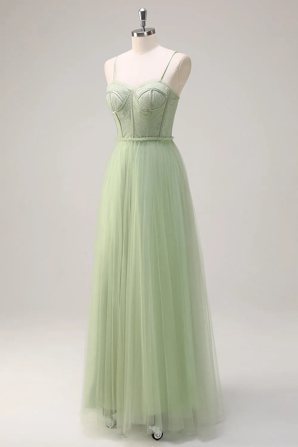 Sage A Line Corset Spaghetti Straps Tulle Bridesmaid Dress