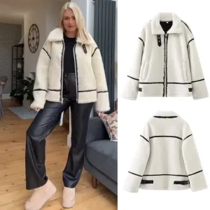 Shearling Cream white autumn coat cozy warm Fall coat