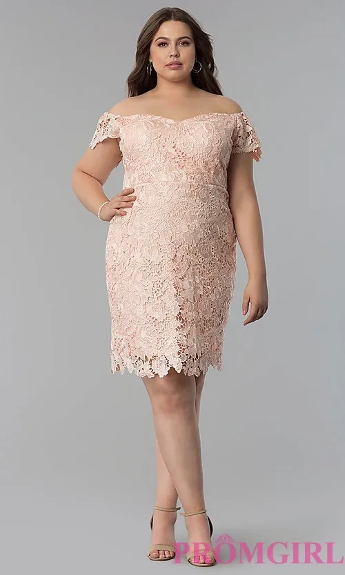 Short Lace Plus-Size Off-Shoulder Party Dress