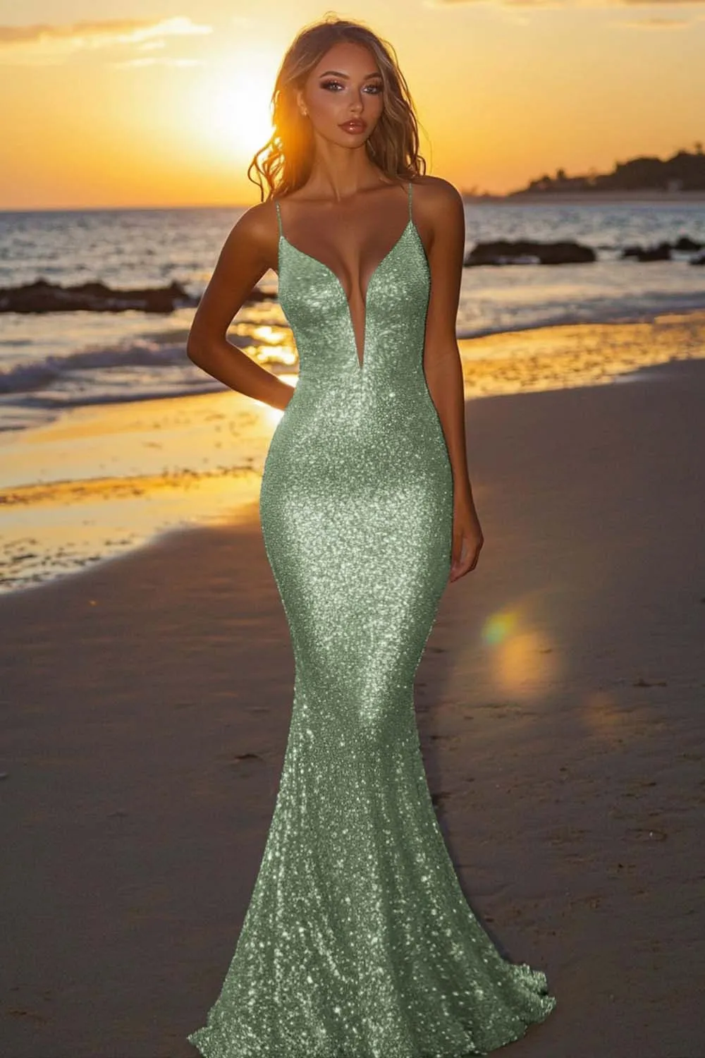 Sparkly Backless Silver Mermaid Formal Dress