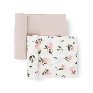 Stretch Knit Swaddle Blanket 2 Pack - Watercolor Rose