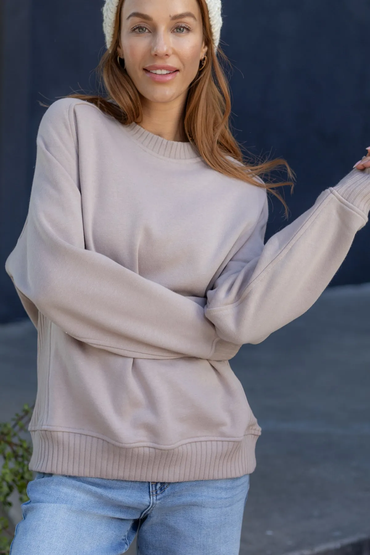 Taupe Fleece French Terry Sweatshirt