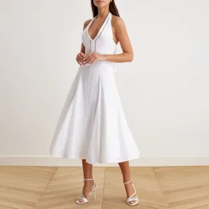 V-Neck Tiered Bow Back Midi Dress in Cotton