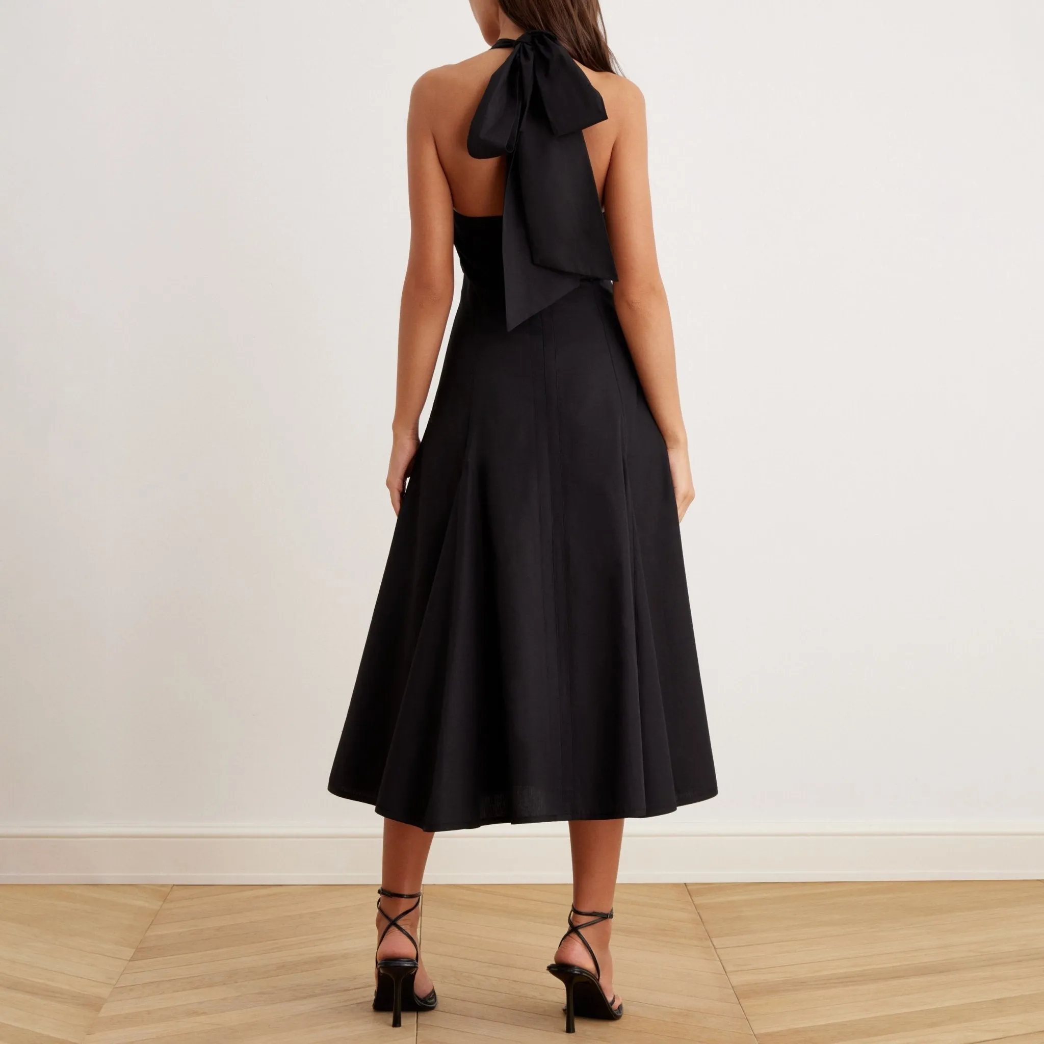 V-Neck Tiered Bow Back Midi Dress in Cotton