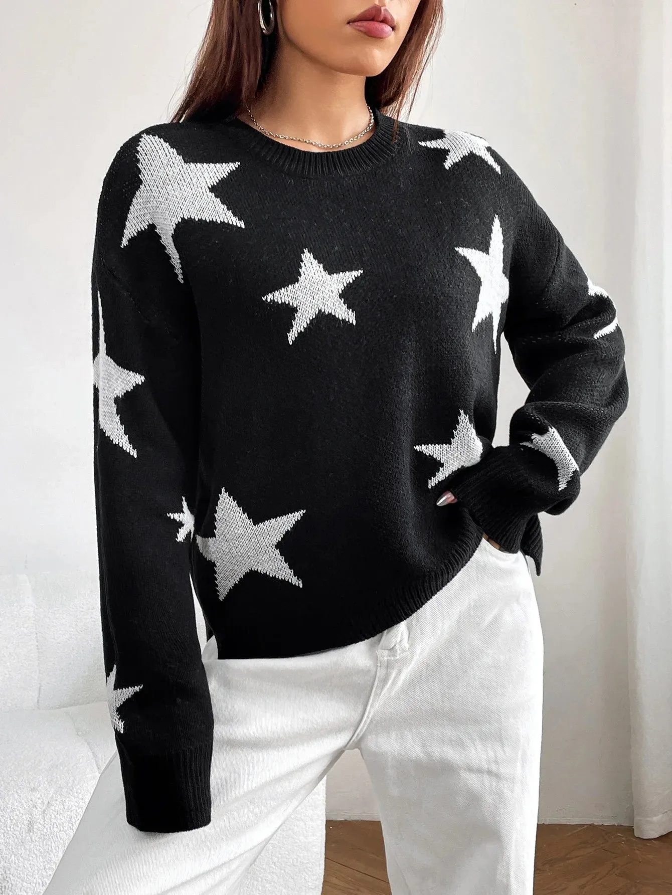 Wenkouban-Christmas Thanksgiving outfits_Spring Stylish Colorful Contrast Starry Cozy Comfortable Loose Long-sleeved Warm Sweater