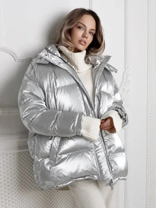 Wenkouban-Winter outfits Christmas Black Friday Winter Thick Glossy Hooded Puffer Coat