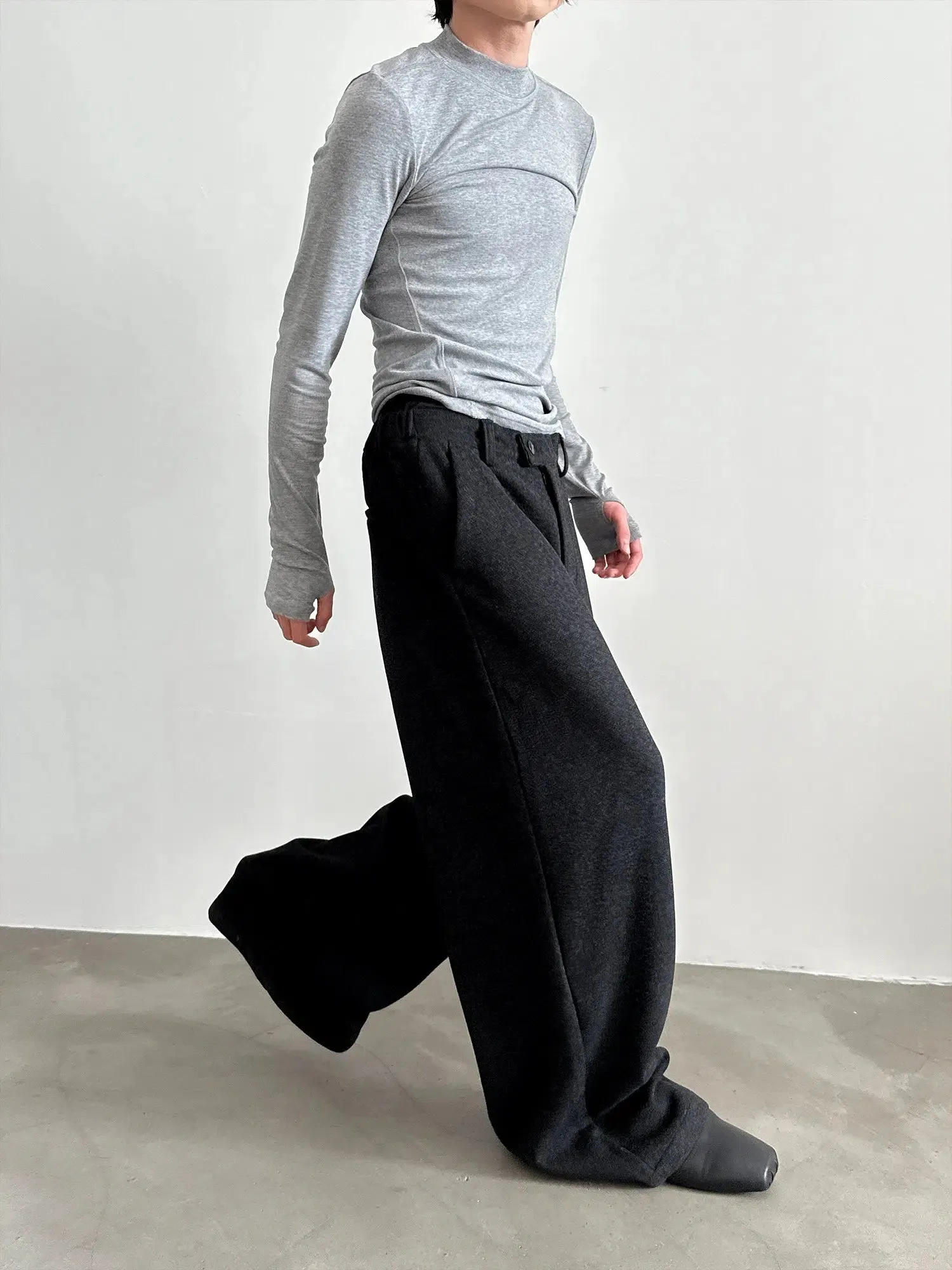 Wide-Leg Wool Blend Relaxed Pants