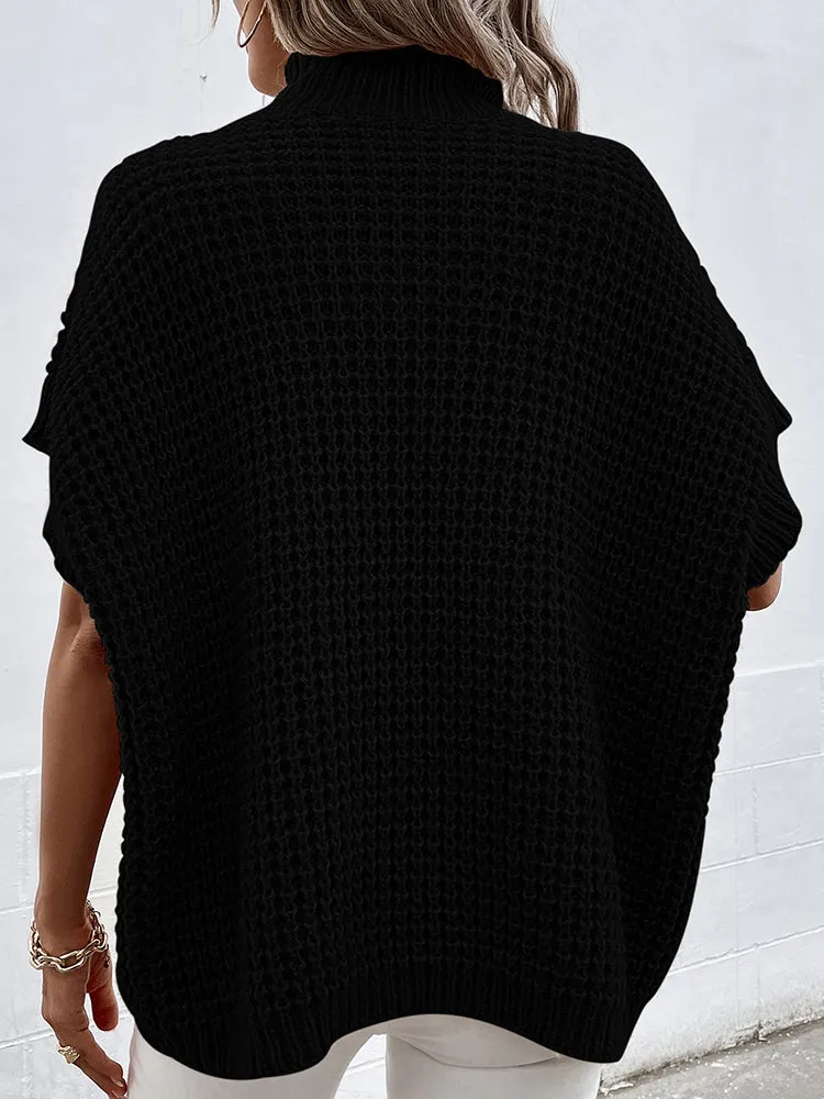 Women's Mock Neck Batwing Short Sleeve Pullover Sweater Loose Oversized Knit Jumper Tops