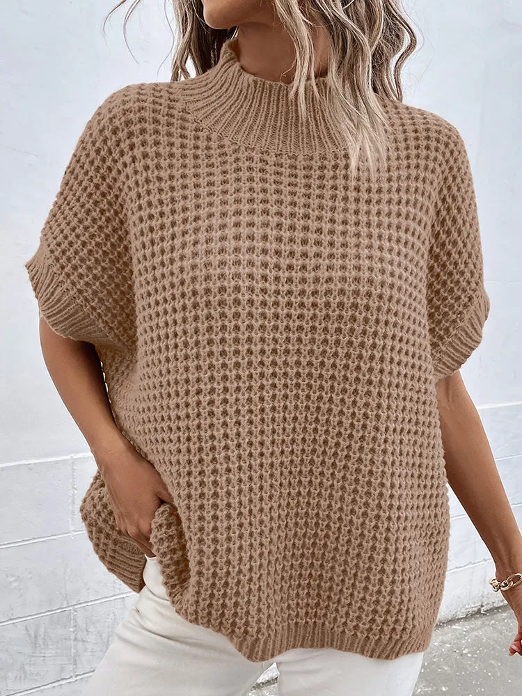 Women's Mock Neck Batwing Short Sleeve Pullover Sweater Loose Oversized Knit Jumper Tops