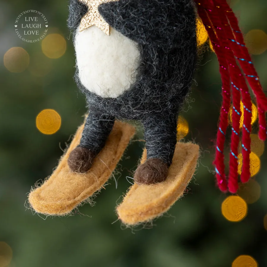 Wool Felt Penguin Christmas Ornament with Star